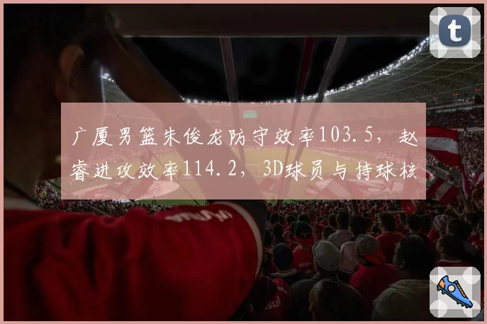 广厦男篮朱俊龙防守效率103.5，赵睿进攻效率114.2，3D球员与持球核心价值衡量